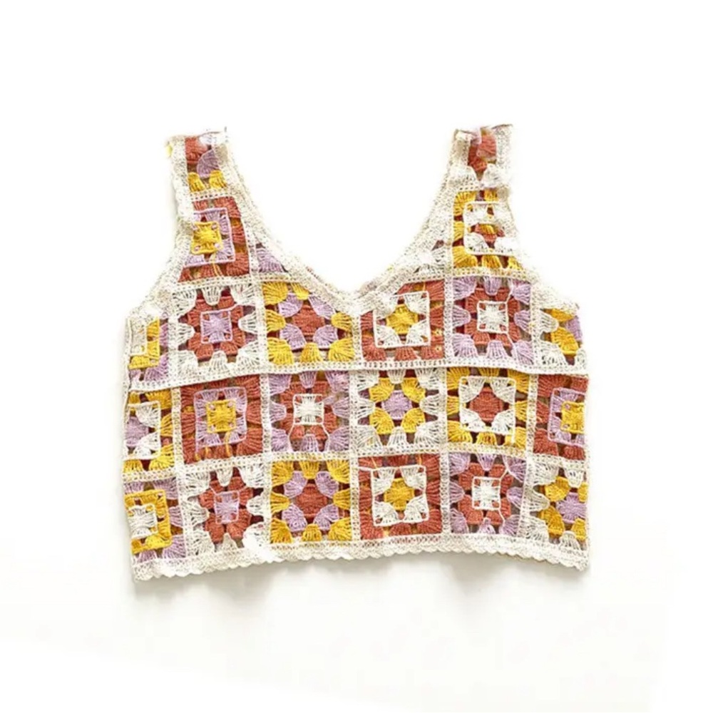 Granny Square Checkerboard Crochet Crop Top size medium